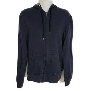 Michael Kors Womens Hoodie Size Medium Full Zip Navy Blue Cotton Pockets Ribbed